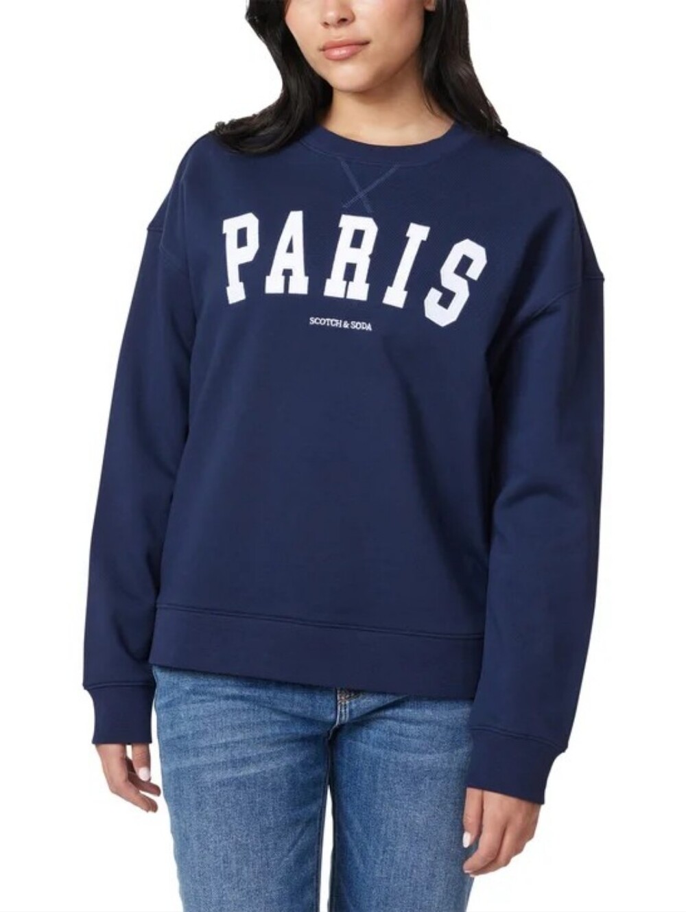 Scotch & Soda French Terry Paris Crewneck Sweatshirt Navy Blue Size Small Cotton